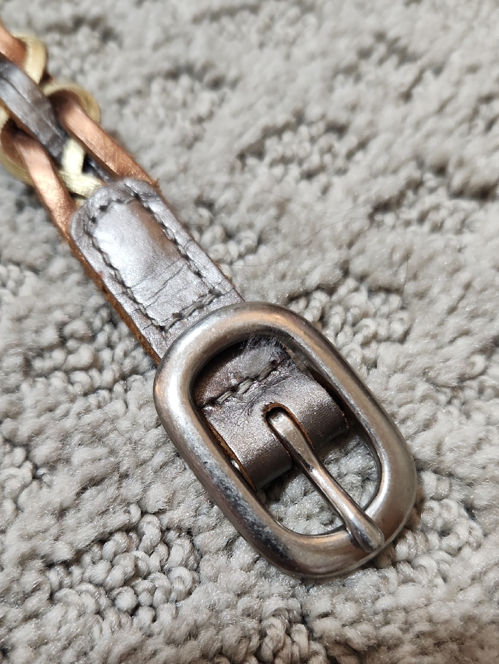 Fossil Braided Leather Belt in Metallic Pewter, Copper Brown, Gold Size Medium - Picture 7 of 13